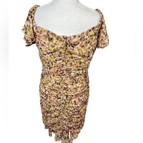ASTR THE LABEL DRESS Floral Ruched Chiffon Mini YELLOW SIZE Medium - Picture 6 of 13
